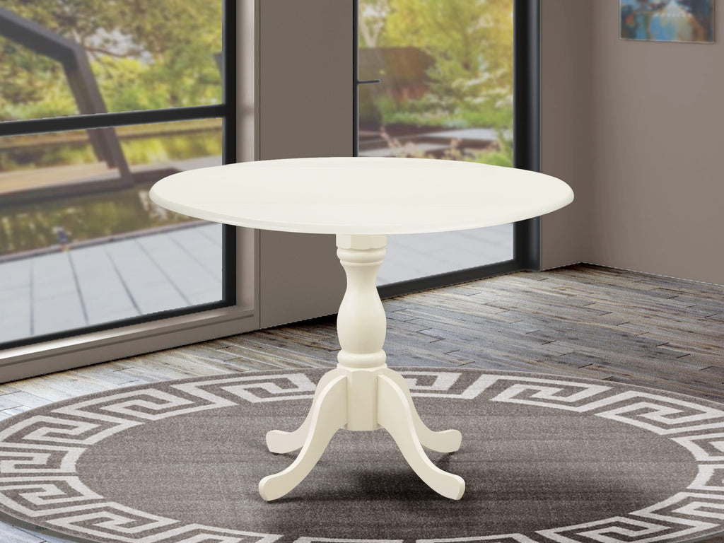 East West Furniture DMT-LWH-TP Dublin Modern Kitchen Table - a Round Dining Table Top with Dropleaf & Pedestal Base