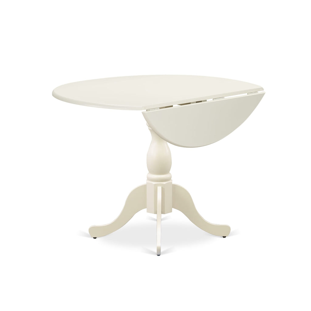 EAST WEST FURNITURE - DST-WHI-TP - Modern Kitchen Table with Drop Leaves - linen white Table Top and linen white Pedestal Leg Finish