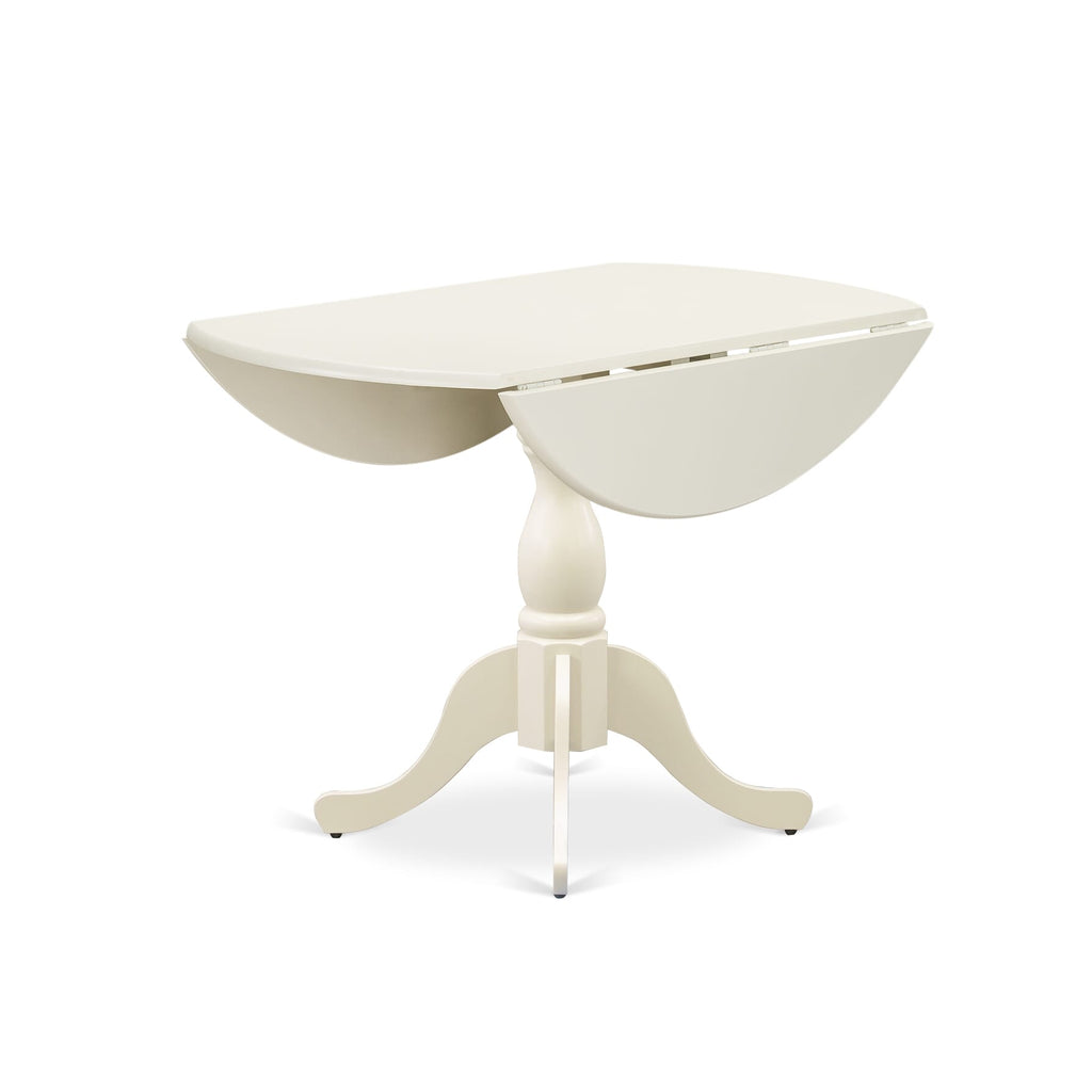 East West Furniture DMT-LWH-TP Dublin Modern Kitchen Table - a Round Dining Table Top with Dropleaf & Pedestal Base