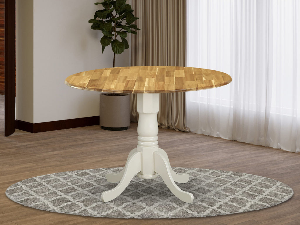 East West Furniture DMT-NLW-TP Dublin Modern Dining Table - a Round Kitchen Table Top with Dropleaf & Pedestal Base