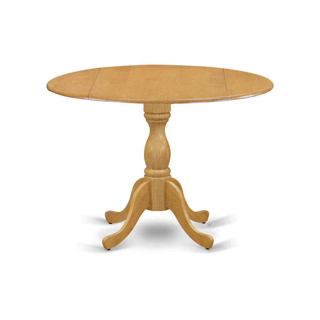 East West Furniture DMT-OAK-TP Dublin Modern Kitchen Table - a Round Dining Table Top with Dropleaf & Pedestal Base