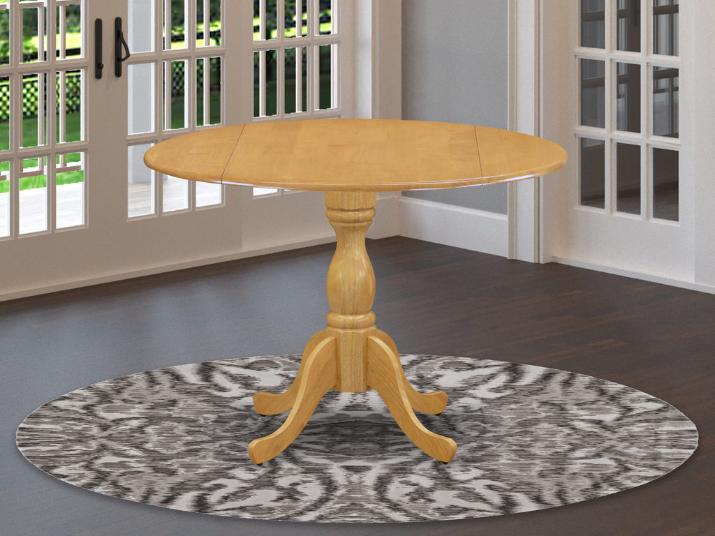 East West Furniture DMT-OAK-TP Dublin Modern Kitchen Table - a Round Dining Table Top with Dropleaf & Pedestal Base