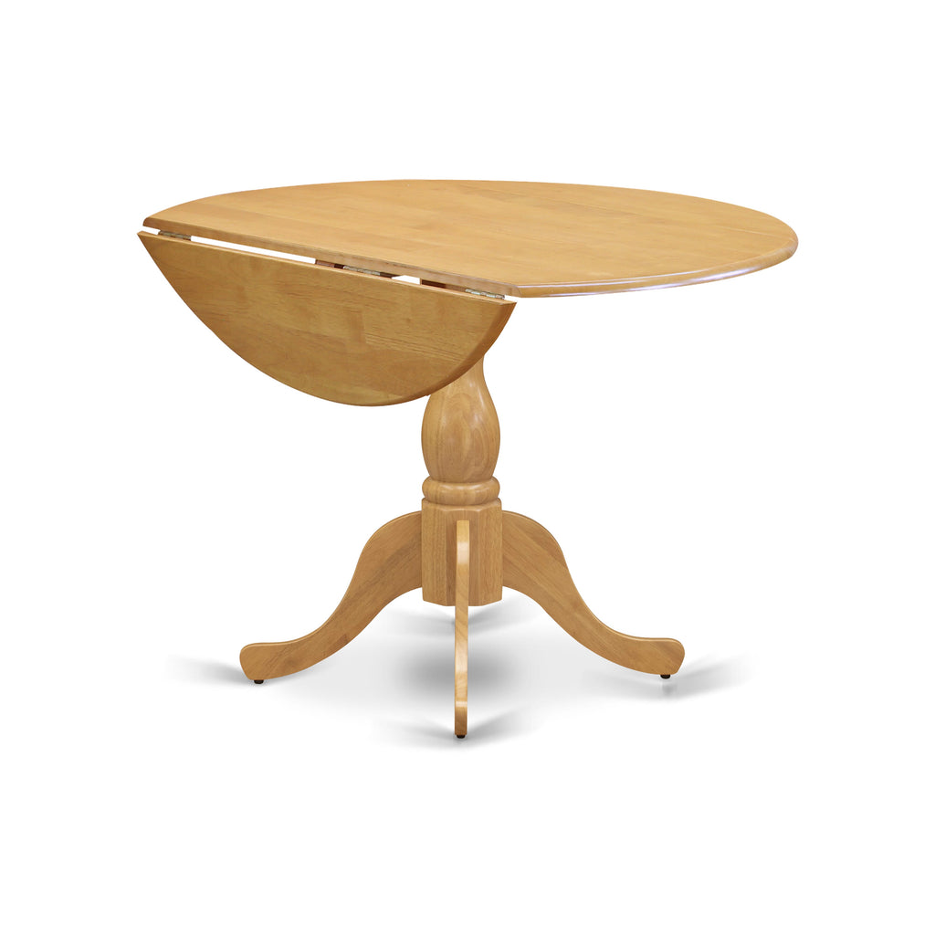 East West Furniture DMT-OAK-TP Dublin Modern Kitchen Table - a Round Dining Table Top with Dropleaf & Pedestal Base