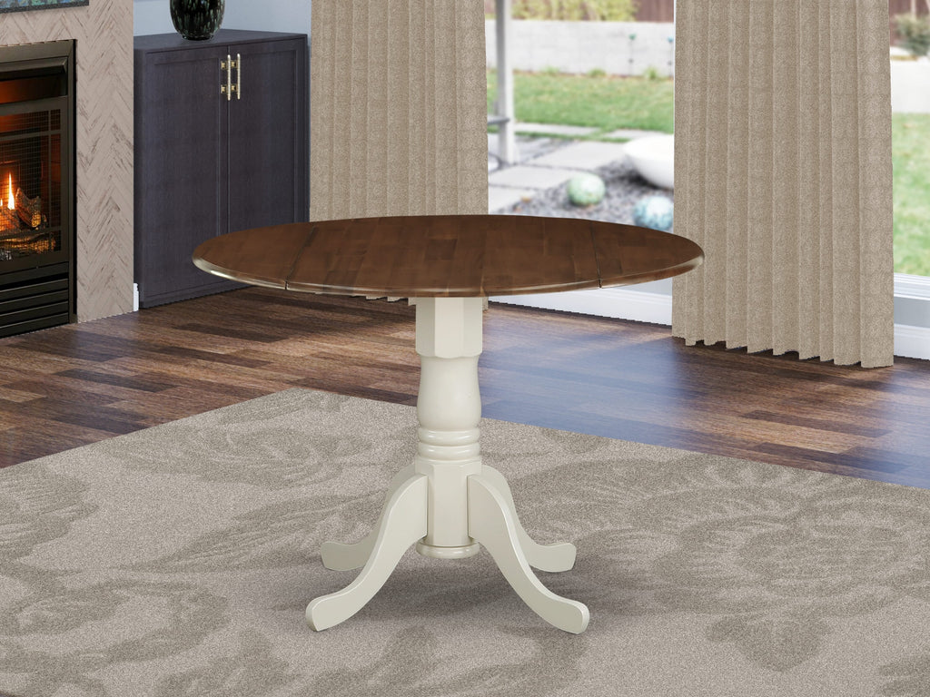 East West Furniture DMT-WLW-TP Dublin Modern Kitchen Table - a Round Dining Table Top with Dropleaf & Pedestal Base