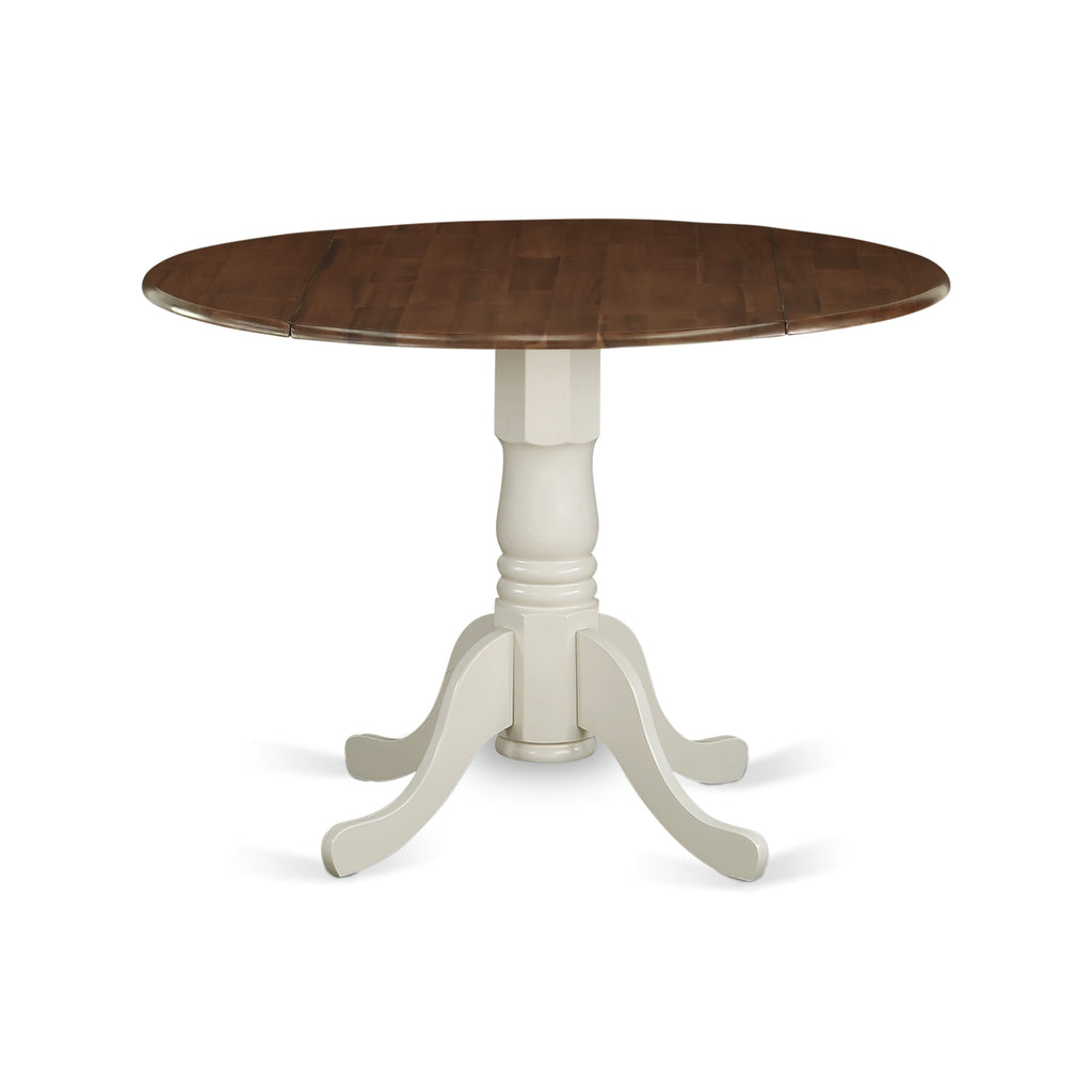 East West Furniture DMT-WLW-TP Dublin Modern Kitchen Table - a Round Dining Table Top with Dropleaf & Pedestal Base