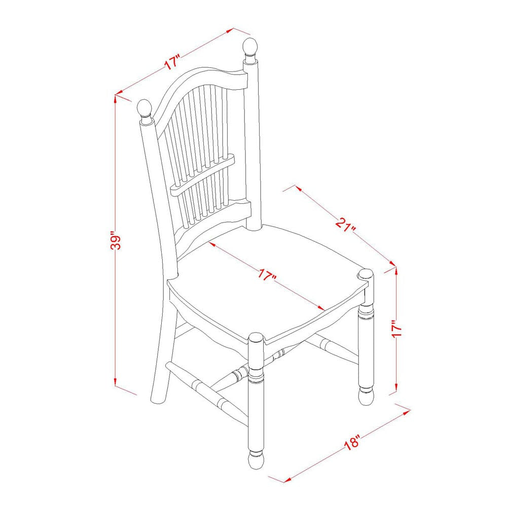 East West Furniture DOC-LWH-W Dover  Dining Room Chairs - Slat Back Wooden Seat Chairs