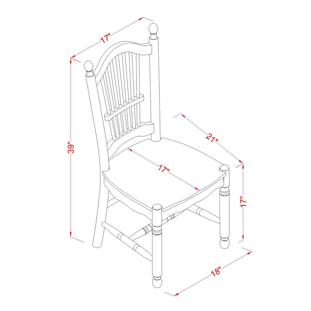 East West Furniture DOC-WHI-W Dover  Dinette Chairs - Slat Back Wooden Seat Dining Chairs