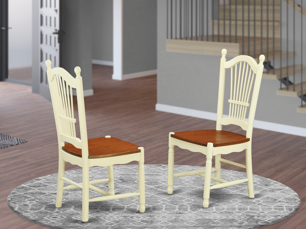 East West Furniture DOC-WHI-W Dover  Dinette Chairs - Slat Back Wooden Seat Dining Chairs