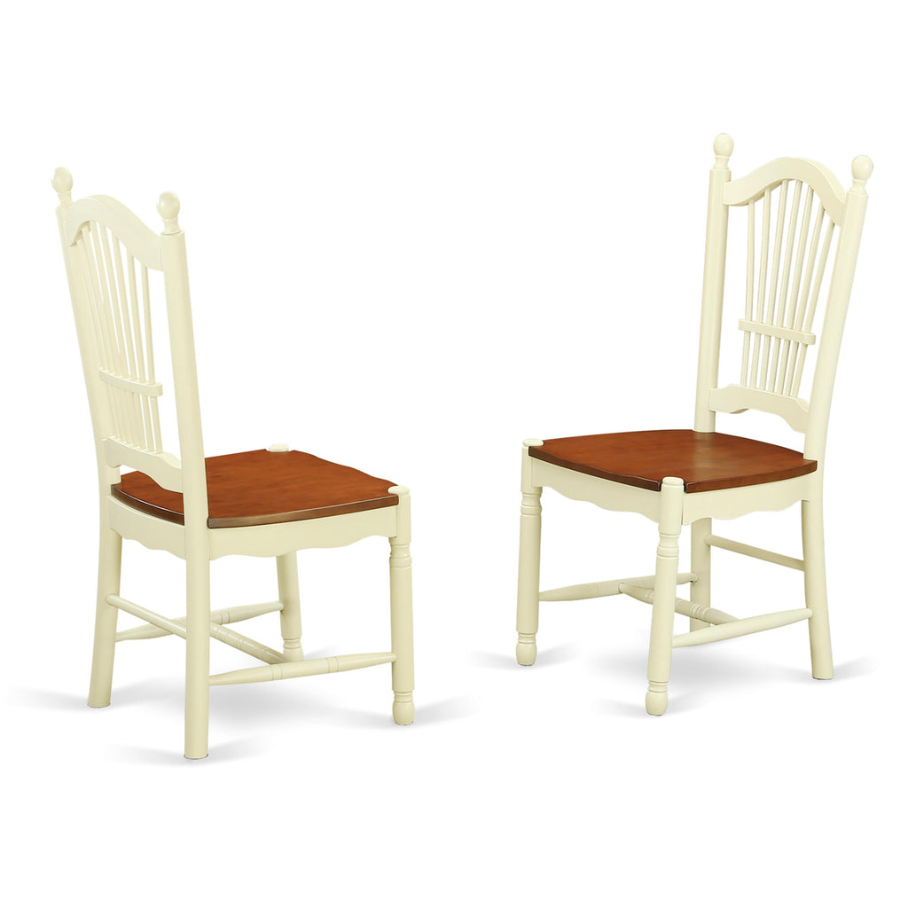 East West Furniture DOC-WHI-W Dover  Dinette Chairs - Slat Back Wooden Seat Dining Chairs
