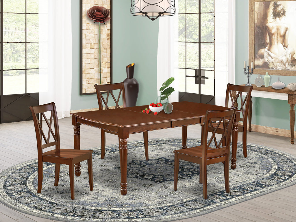 East West Furniture DOCL5-MAH-W 5 Piece Modern Dining Table Set Includes a Rectangle Wooden Table with Butterfly Leaf and 4 Kitchen Dining Chairs, 42x78 Inch, Mahogany