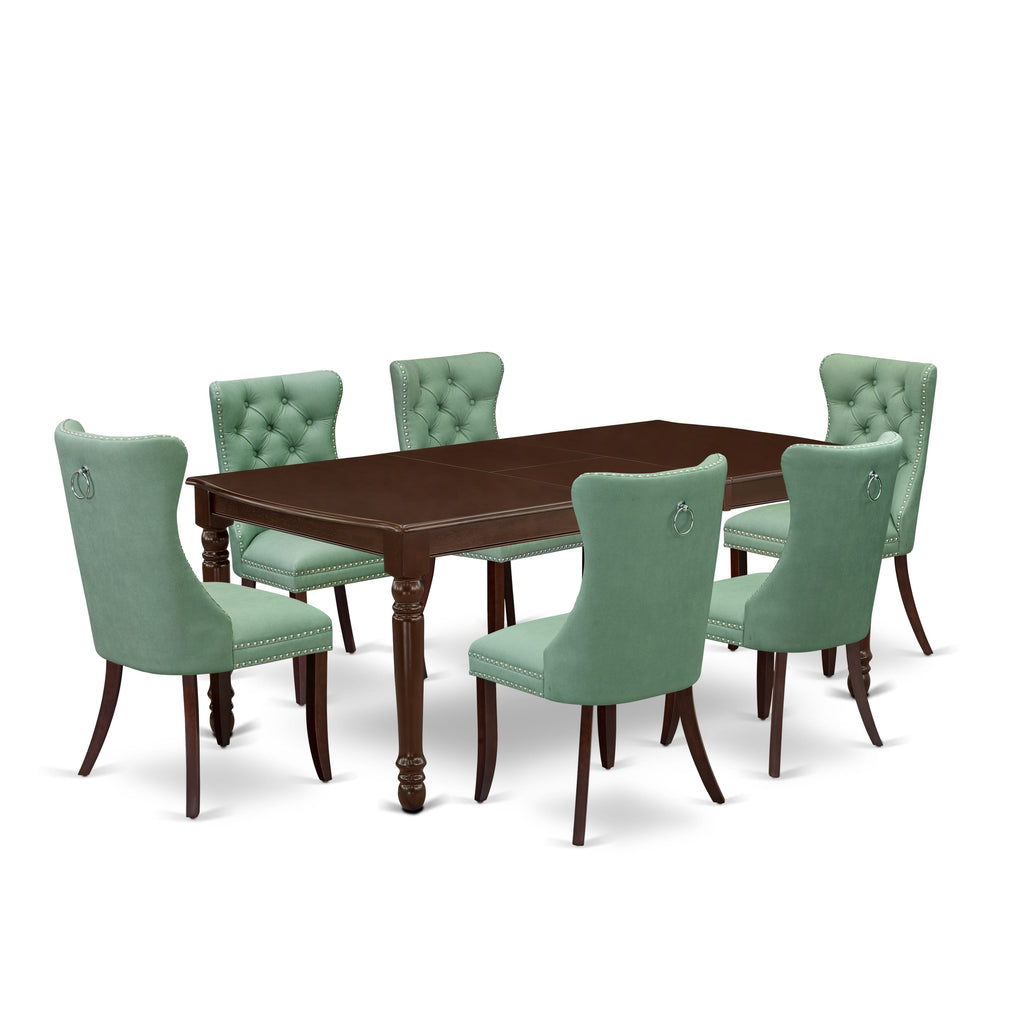 East West Furniture DODA7-MAH-22 7 Piece Dining Set Consists of a Rectangle Wooden Table with Butterfly Leaf and 6 Upholstered Chairs, 42x78 Inch, Mahogany