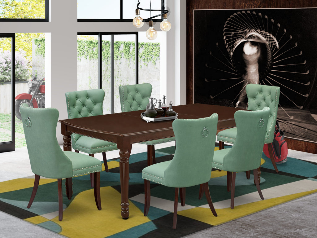 East West Furniture DODA7-MAH-22 7 Piece Dining Set Consists of a Rectangle Wooden Table with Butterfly Leaf and 6 Upholstered Chairs, 42x78 Inch, Mahogany