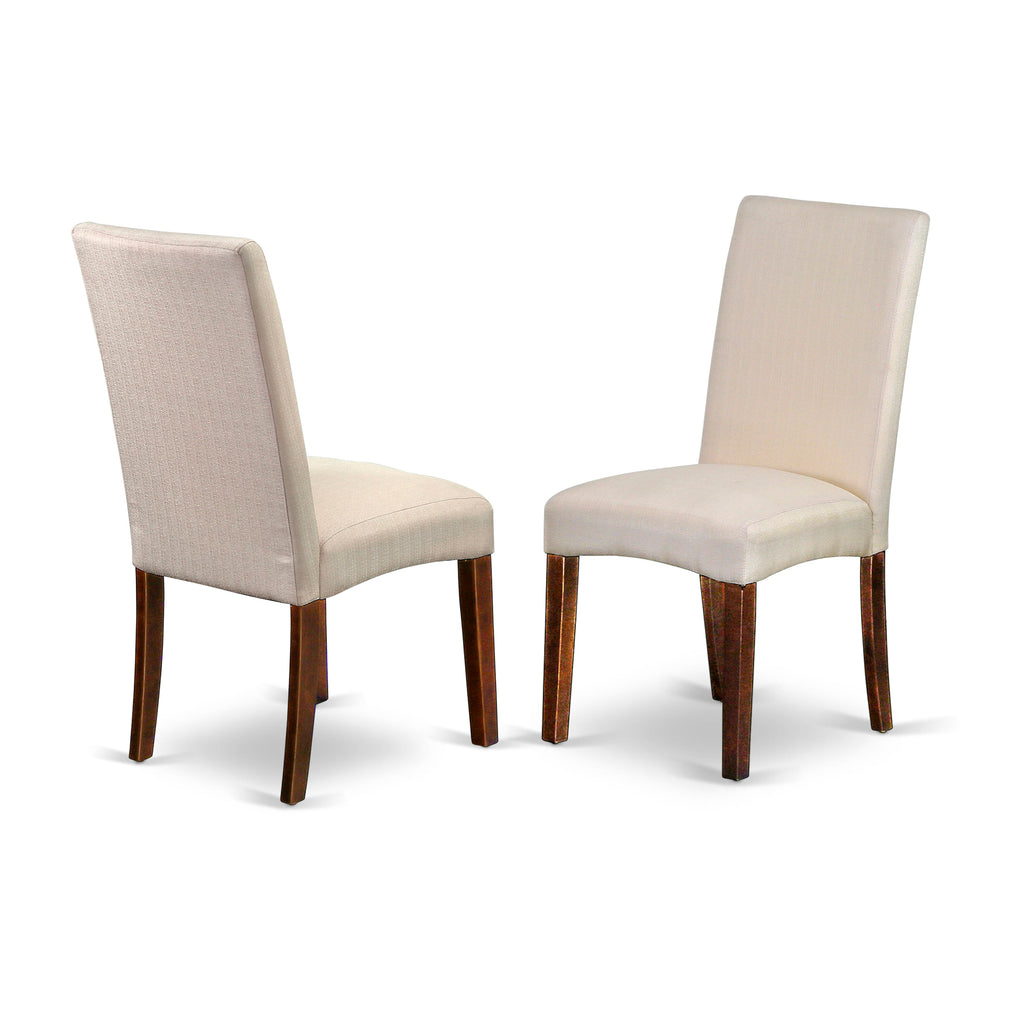 East West Furniture DLDR3-MAH-01 3 Piece Kitchen Table & Chairs Set Contains a Round Dining Room Table with Dropleaf and 2 Cream Linen Fabric Parson Dining Chairs, 42x42 Inch, Mahogany