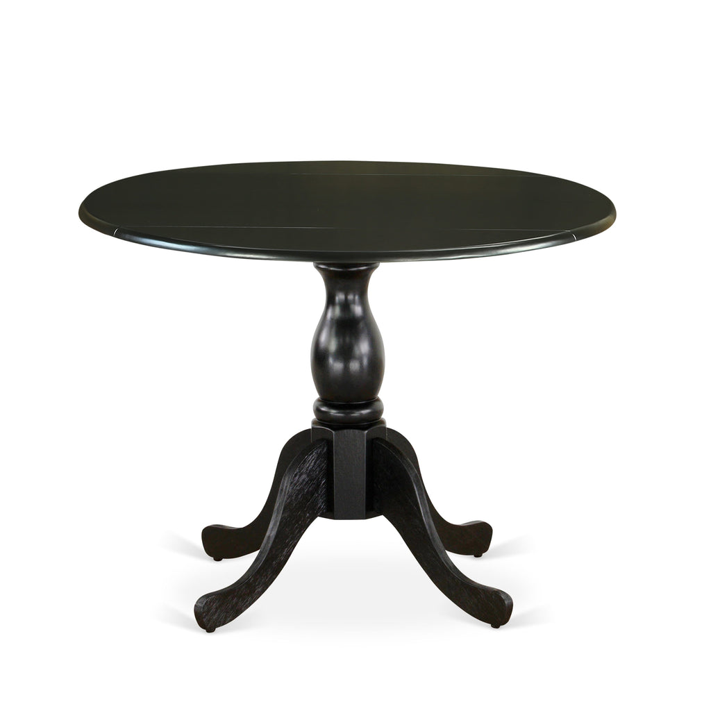EAST WEST FURNITURE - DST-BLK-TP - Round Dining Table with Drop Leaves - Black Table Top and Black Pedestal Leg Finish