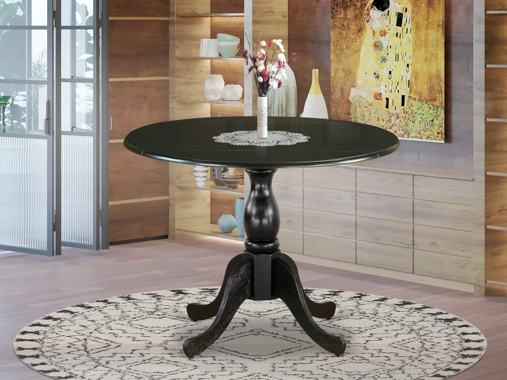 EAST WEST FURNITURE - DST-BLK-TP - Round Dining Table with Drop Leaves - Black Table Top and Black Pedestal Leg Finish