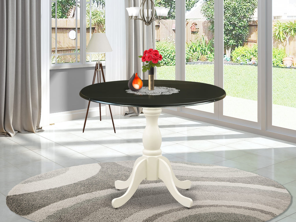 EAST WEST FURNITURE - DST-BLW-TP - Dining Room Table with Drop Leaves - Black Table Top and linen white Pedestal Leg Finish