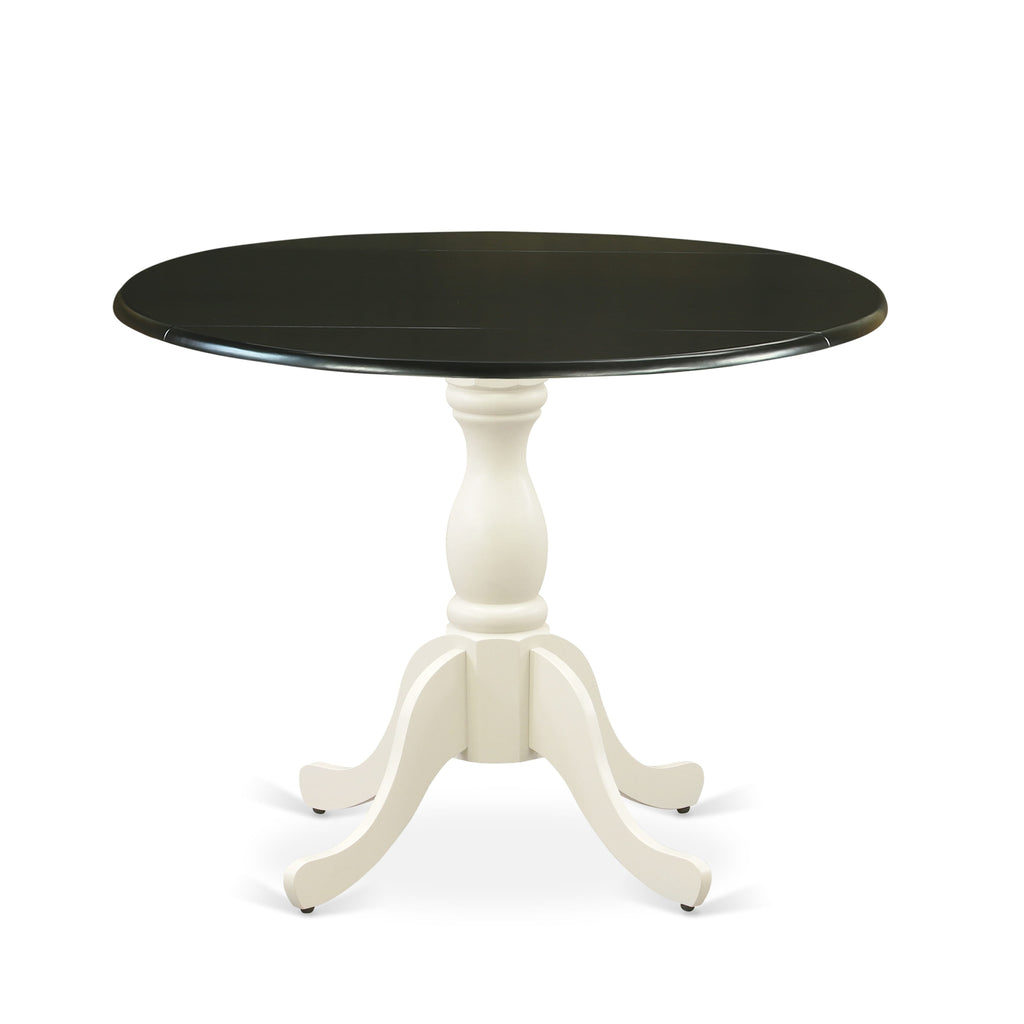 EAST WEST FURNITURE - DST-BLW-TP - Dining Room Table with Drop Leaves - Black Table Top and linen white Pedestal Leg Finish