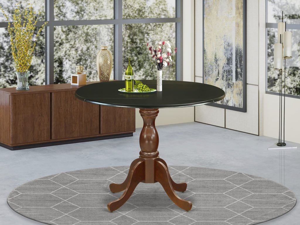 EAST WEST FURNITURE - DST-BMA-TP - Kitchen Table with Drop Leaves - Black Table Top and Mahogany Pedestal Leg Finish