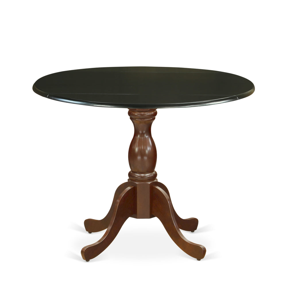 EAST WEST FURNITURE - DST-BMA-TP - Kitchen Table with Drop Leaves - Black Table Top and Mahogany Pedestal Leg Finish