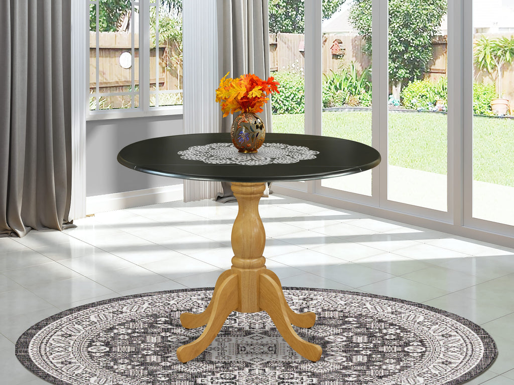 EAST WEST FURNITURE - DST-BOK-TP - Dinning Table with Drop Leaves - Black Table Top and Oak Pedestal Leg Finish