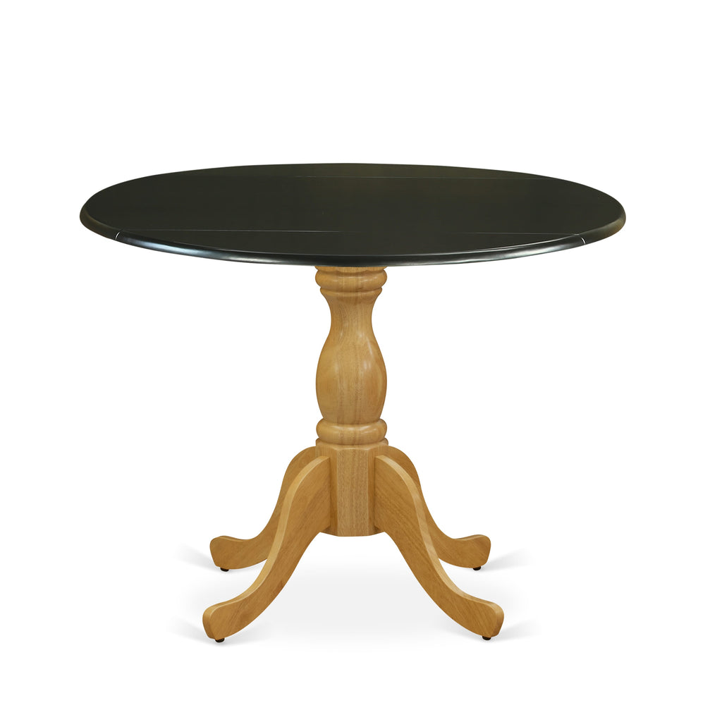 EAST WEST FURNITURE - DST-BOK-TP - Dinning Table with Drop Leaves - Black Table Top and Oak Pedestal Leg Finish