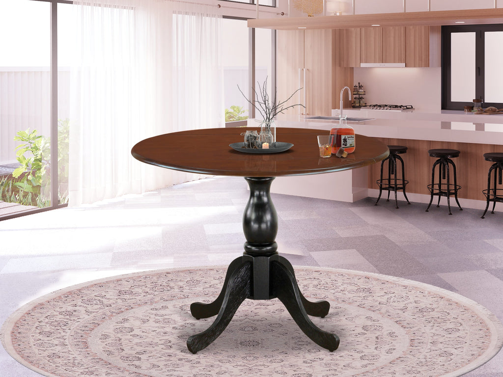 EAST WEST FURNITURE - DST-MBK-TP - Mid Century Modern Dining Table with Drop Leaves - Mahogany Table Top and Black Pedestal Leg Finish