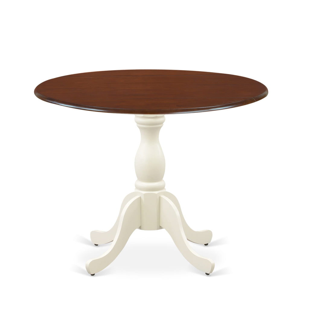 EAST WEST FURNITURE - DST-MLW-TP - Mid Century Dining Table with Drop Leaves - Mahogany Table Top and linen white Pedestal Leg Finish