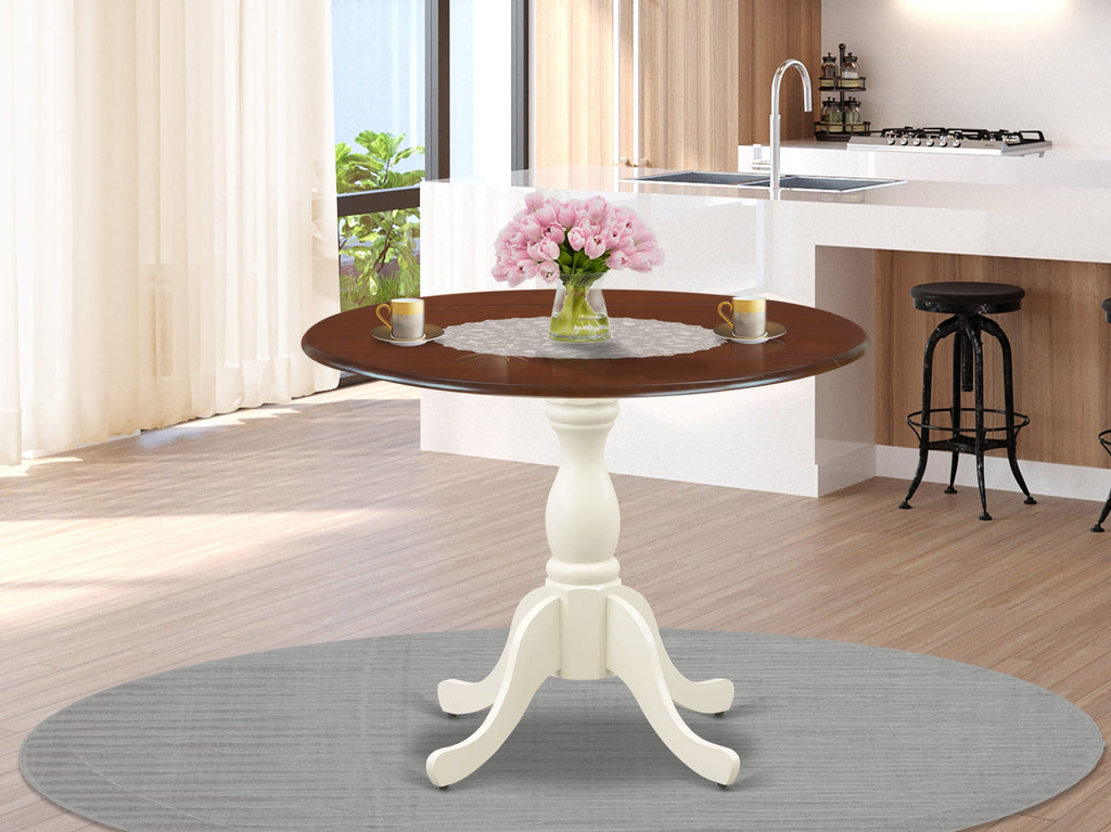 EAST WEST FURNITURE - DST-MLW-TP - Mid Century Dining Table with Drop Leaves - Mahogany Table Top and linen white Pedestal Leg Finish