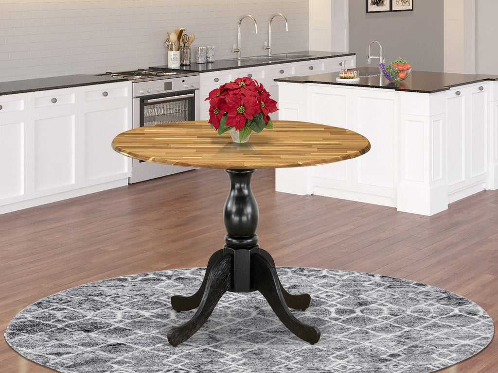 EAST WEST FURNITURE - DST-NBK-TP - Round Dinning Table with Drop Leaves - Natural Table Top and Black Pedestal Leg Finish
