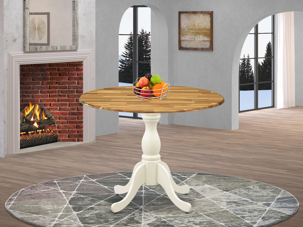 EAST WEST FURNITURE - DST-NLW-TP - Dining Room Table with Drop Leaves - Natural Table Top and linen white Pedestal Leg Finish