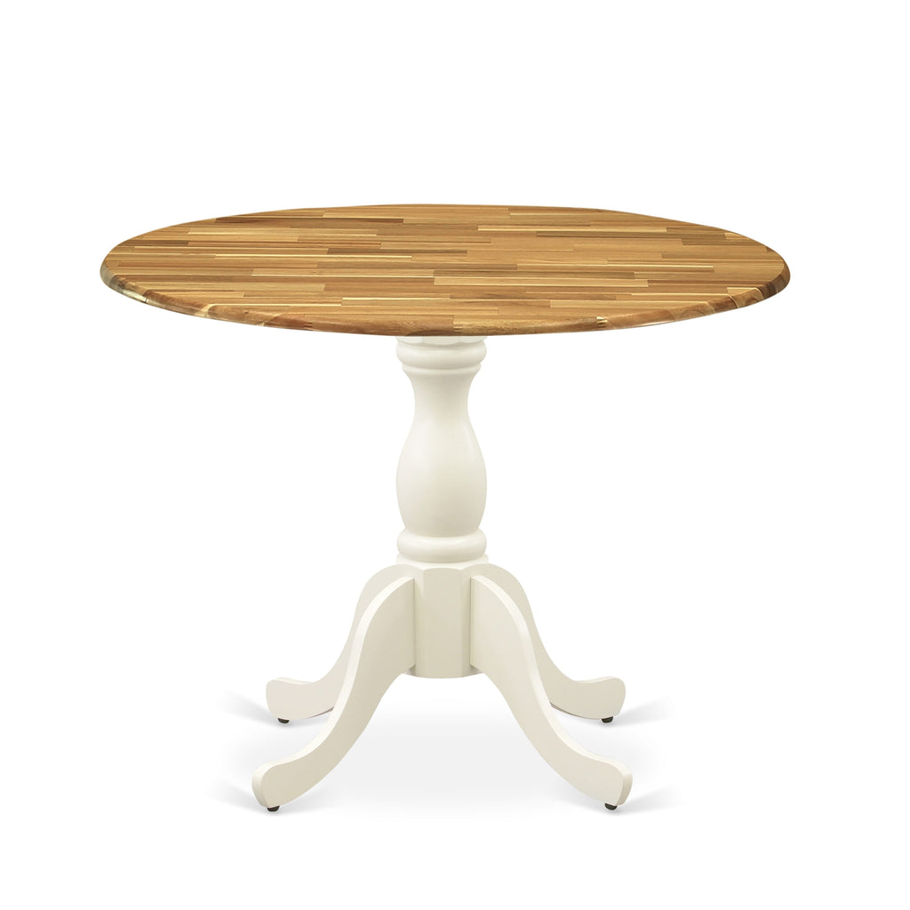 EAST WEST FURNITURE - DST-NLW-TP - Dining Room Table with Drop Leaves - Natural Table Top and linen white Pedestal Leg Finish