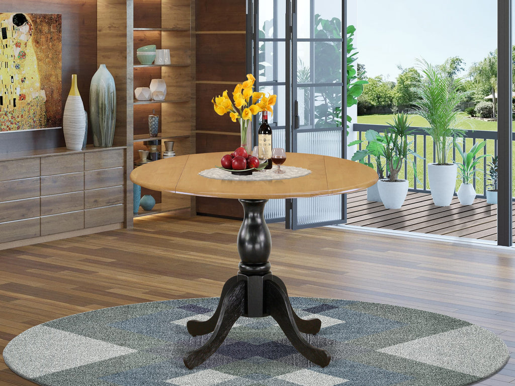 EAST WEST FURNITURE - DST-OBK-TP - Dining Room Table with Drop Leaves - Oak Table Top and Black Pedestal Leg Finish