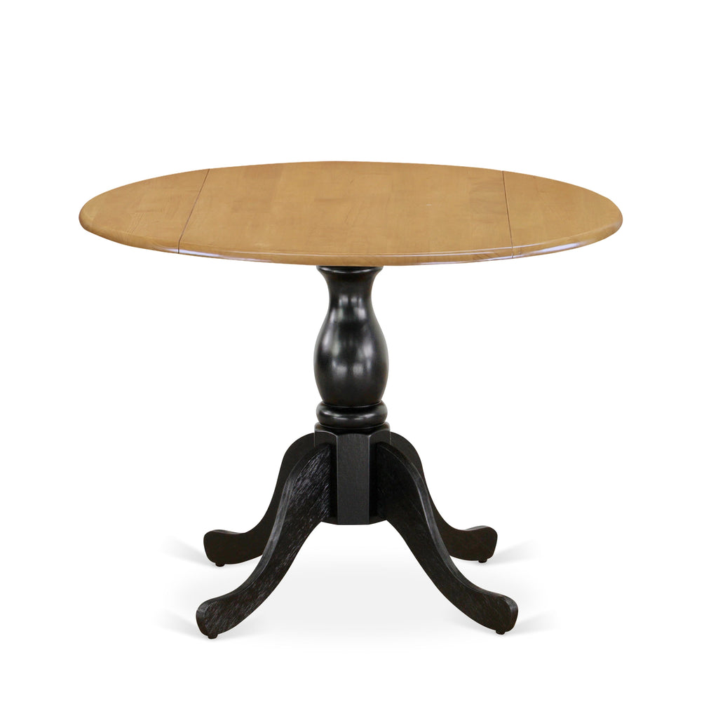 EAST WEST FURNITURE - DST-OBK-TP - Dining Room Table with Drop Leaves - Oak Table Top and Black Pedestal Leg Finish