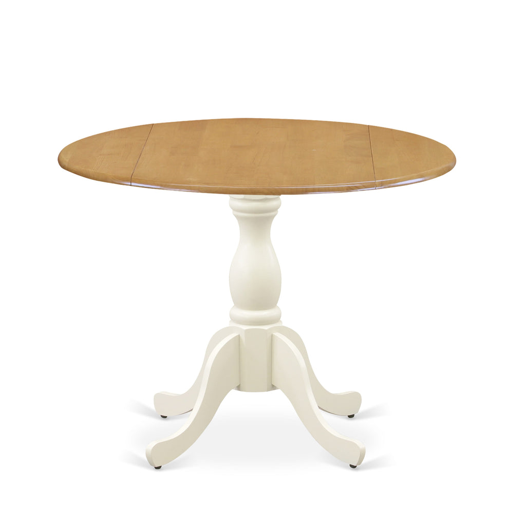 EAST WEST FURNITURE - DST-OLW-TP - Wooden Dining Table with Drop Leaves - Oak Table Top and linen white Pedestal Leg Finish