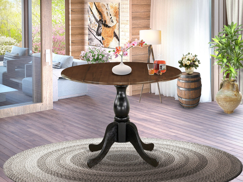 EAST WEST FURNITURE - DST-WBK-TP - Wood Kitchen Table with Drop Leaves - Walnut Table Top and Black Pedestal Leg Finish