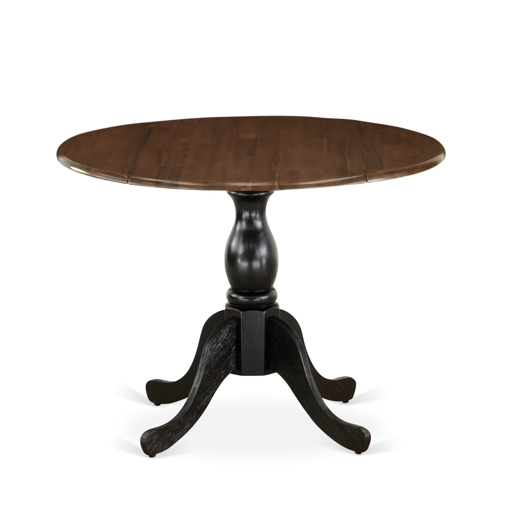 EAST WEST FURNITURE - DST-WBK-TP - Wood Kitchen Table with Drop Leaves - Walnut Table Top and Black Pedestal Leg Finish