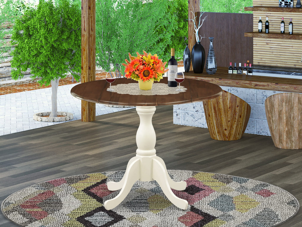 EAST WEST FURNITURE - DST-WLW-TP - Kitchen Table with Drop Leaf - Walnut Table Top and linen white Pedestal Leg Finish