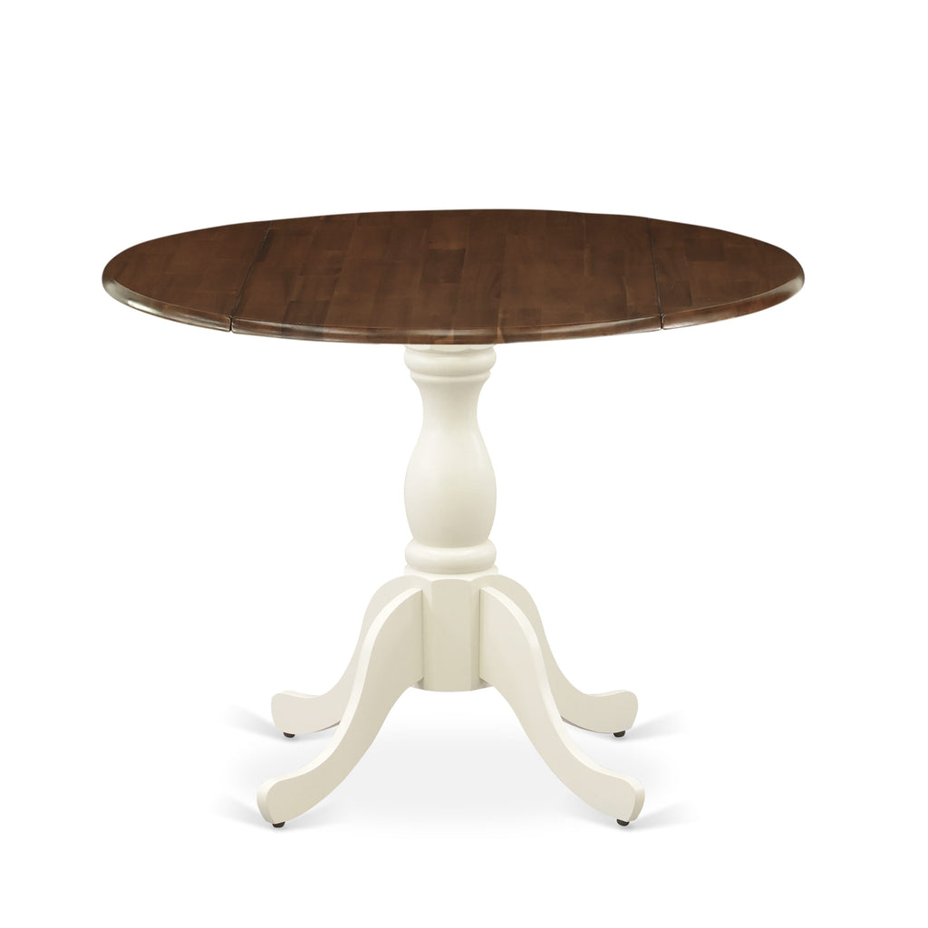 EAST WEST FURNITURE - DST-WLW-TP - Kitchen Table with Drop Leaf - Walnut Table Top and linen white Pedestal Leg Finish