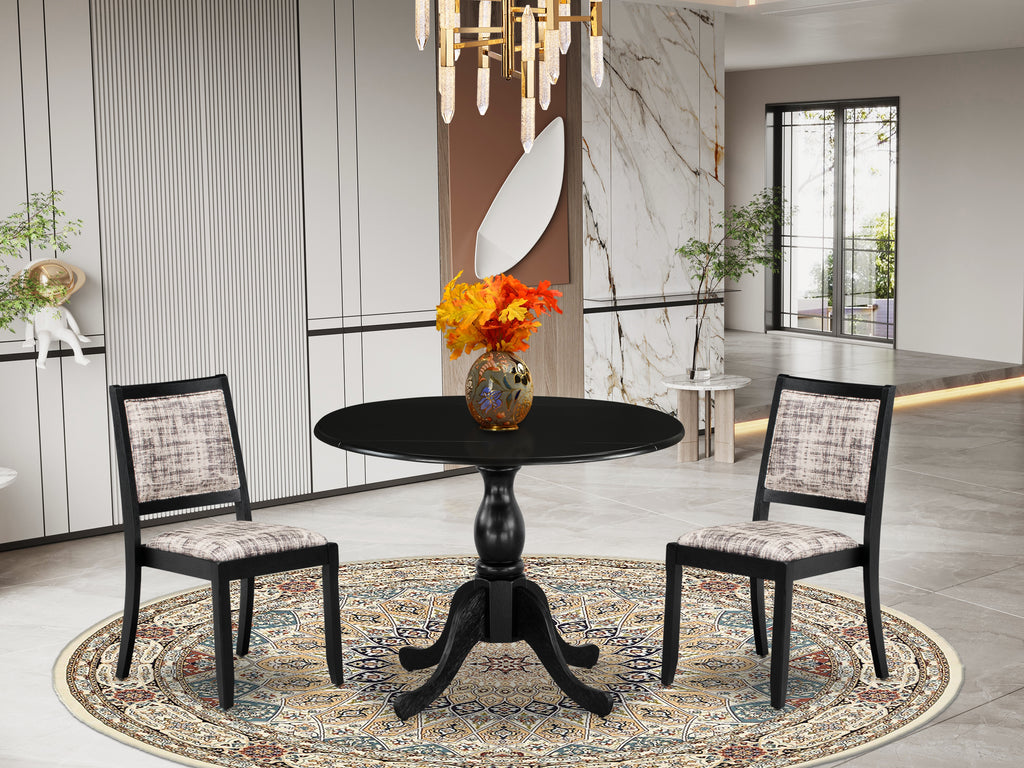 East West Furniture DSX23-BLK-30-3 Piece Dining Set Includes a Round Kitchen Table with Black Tabletop & 2 Stackable Faux Leather Chairs, Black