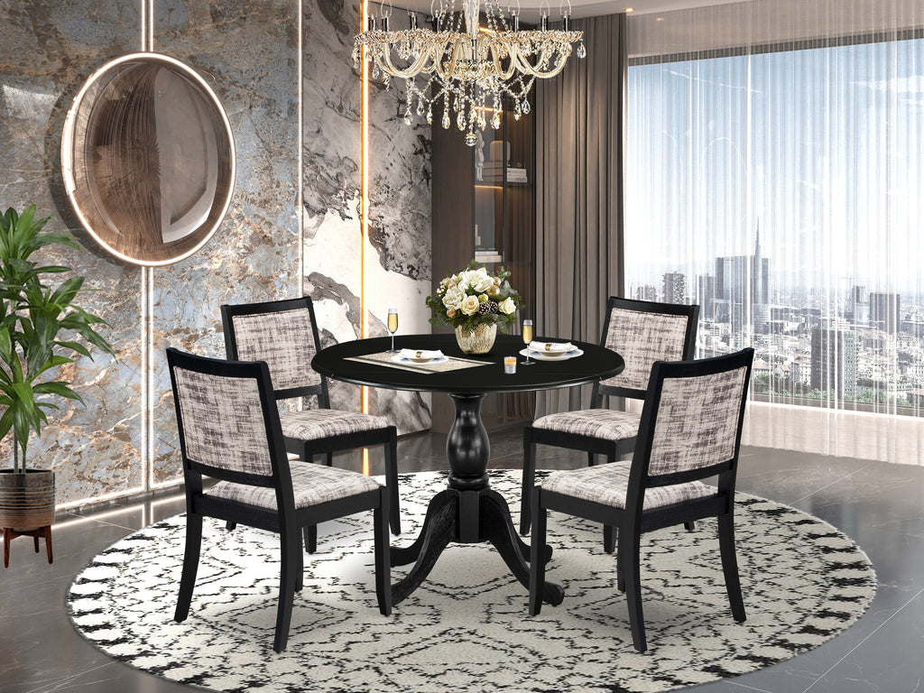 East West Furniture DSX25-BLK-30 -5 Piece Dining Set Includes a Round Kitchen Table with Black Tabletop & 4 Stackable Faux Leather Chairs, Black