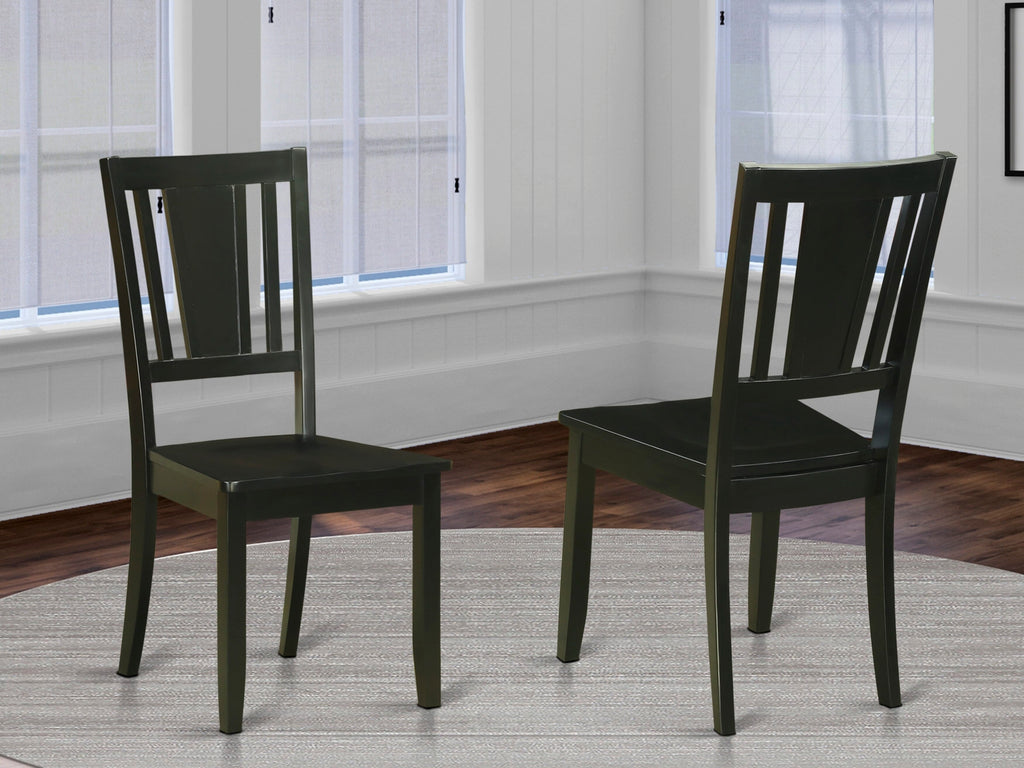 East West Furniture DUC-BLK-W Dudley Dining Room Chairs - Slat Back Solid Wood Seat Chairs
