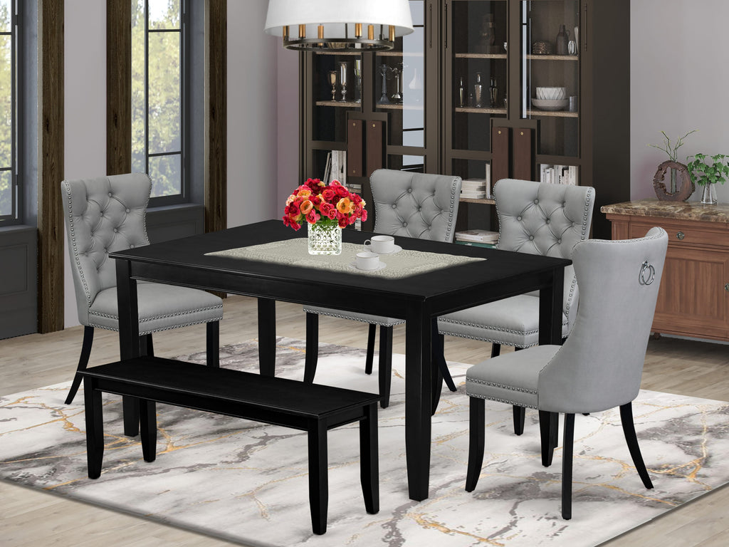 East West Furniture DUDA6-BLK-27 6 Piece Kitchen Table & Chairs Set Consists of a Rectangle Dining Table and 4 Padded Chairs with a Bench, 36x60 Inch, Black