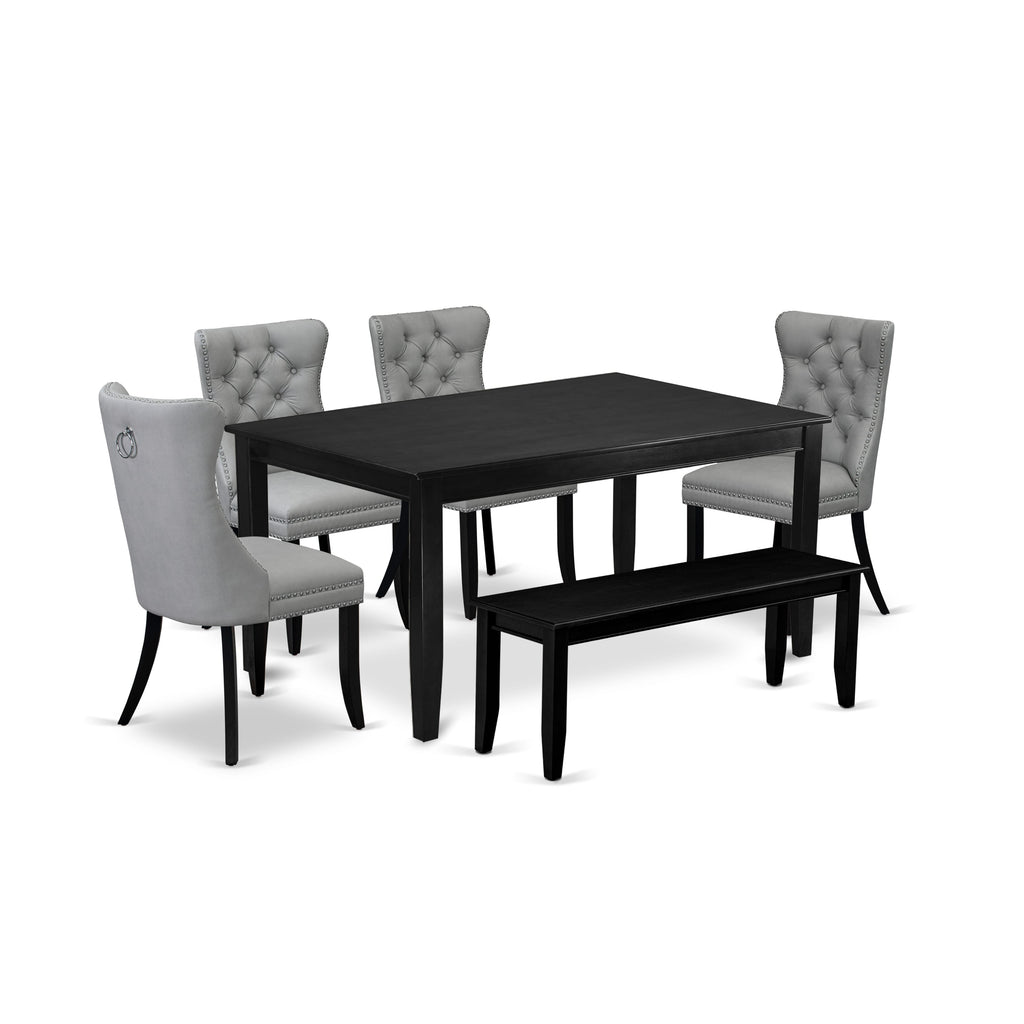 East West Furniture DUDA6-BLK-27 6 Piece Kitchen Table & Chairs Set Consists of a Rectangle Dining Table and 4 Padded Chairs with a Bench, 36x60 Inch, Black