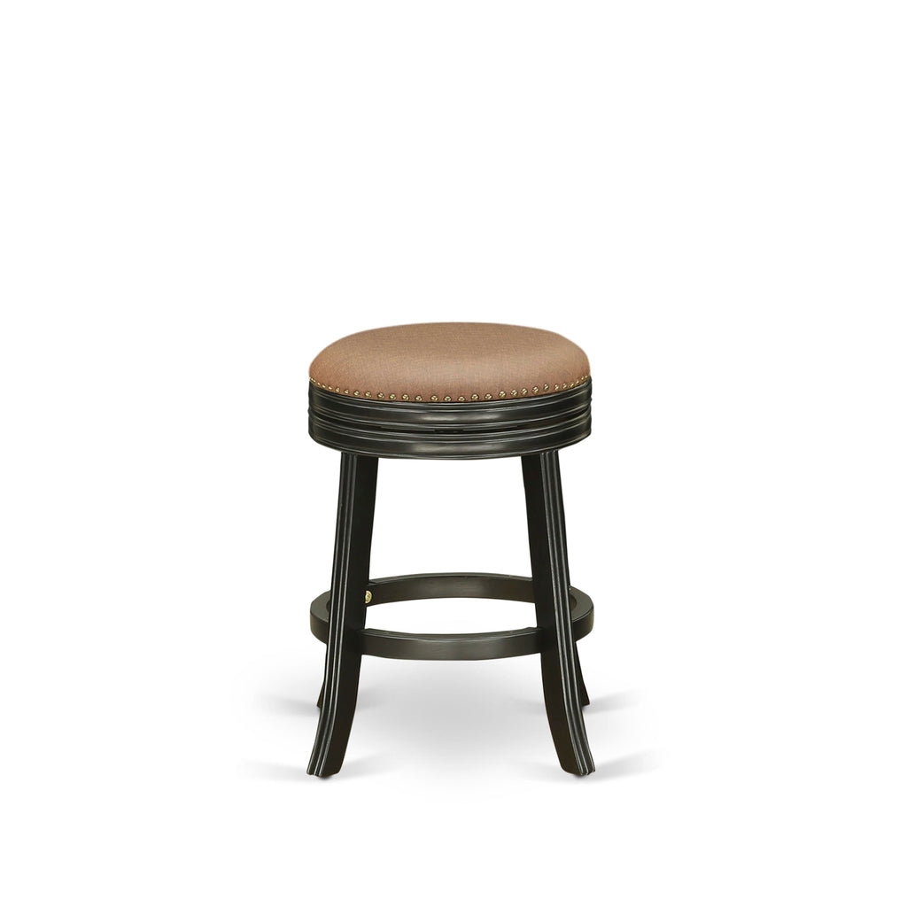 East West Furniture DVS024-112 Devers Counter Stool Bar Chair - Round Shape Brown Roast PU Leather Upholstered Pub Height Backless Chairs