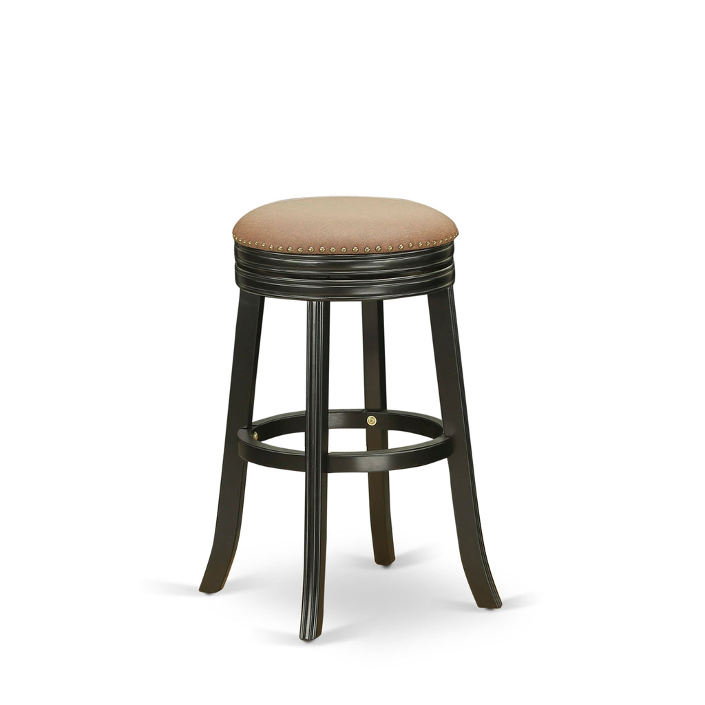 East West Furniture DVS030-112 Devers Counter-Height Barstool - Round Shape Brown Roast PU Leather Upholstered Backless Chairs