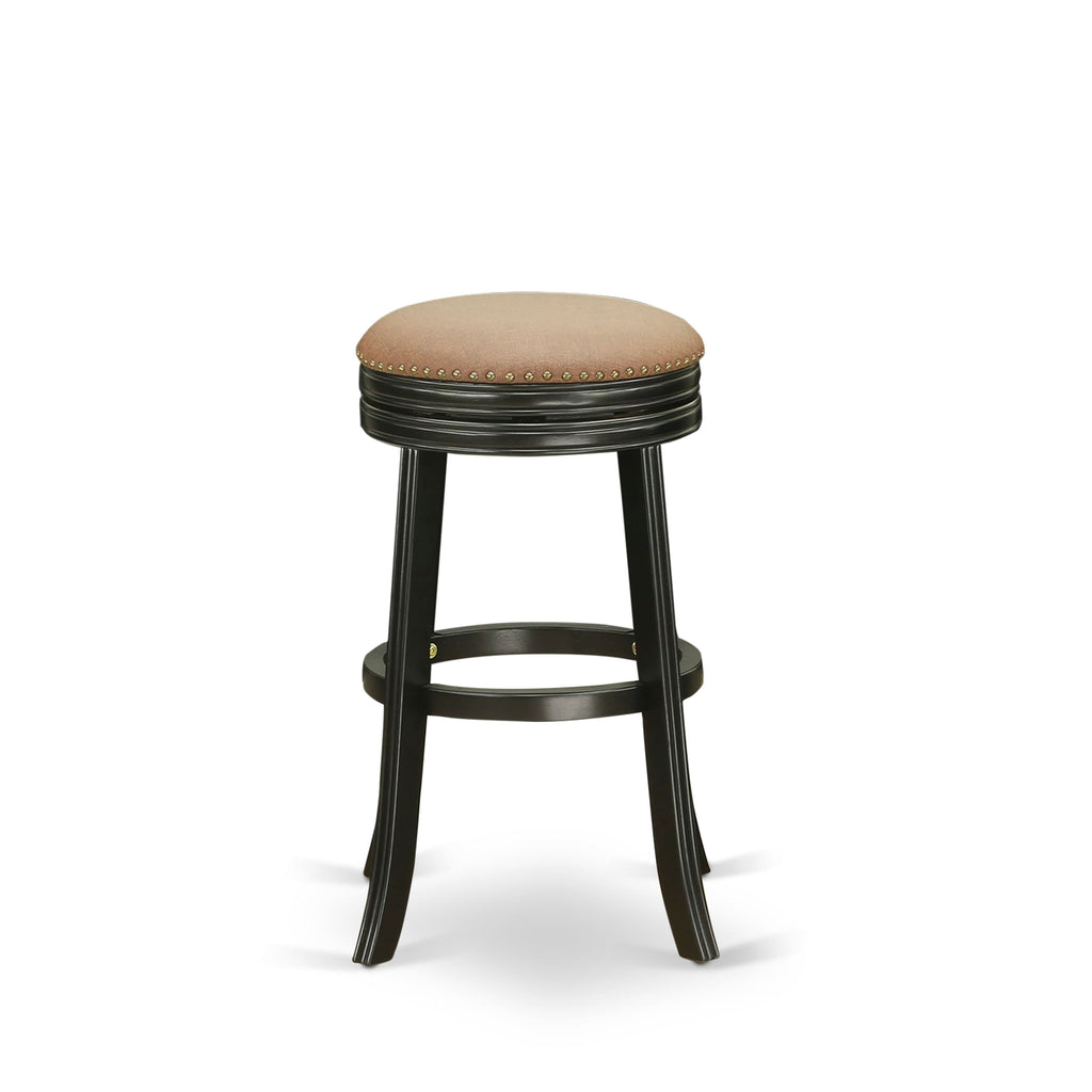 East West Furniture DVS030-112 Devers Counter-Height Barstool - Round Shape Brown Roast PU Leather Upholstered Backless Chairs