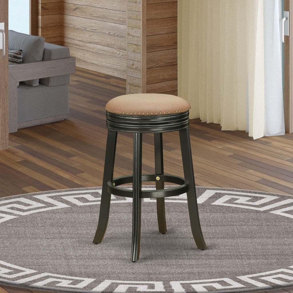 East West Furniture DVS030-112 Devers Counter-Height Barstool - Round Shape Brown Roast PU Leather Upholstered Backless Chairs