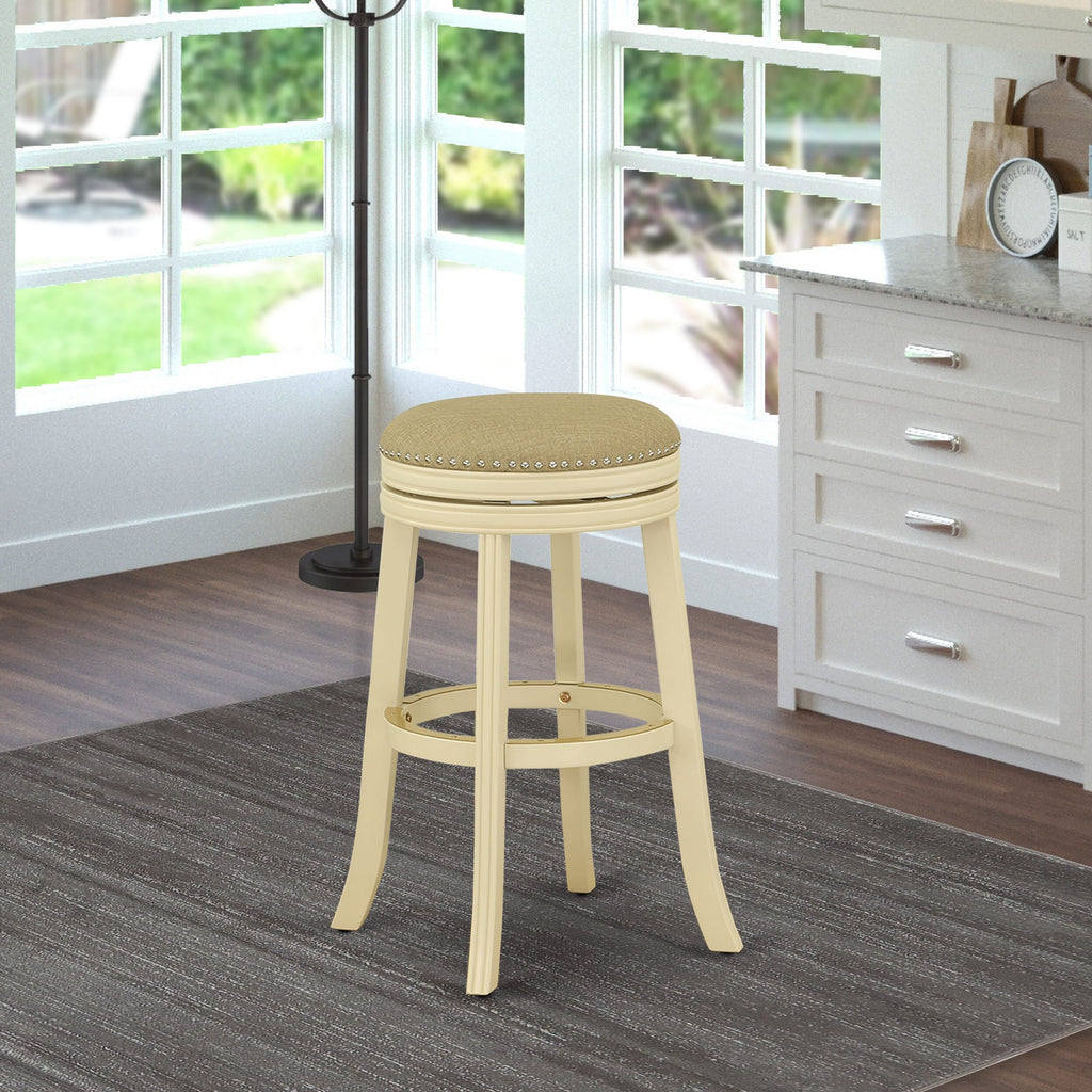 East West Furniture DVS030-202 Devers Counter Stool Bar Chair - Round Shape Sandalwood PU Leather Upholstered Bar Height Backless Chairs