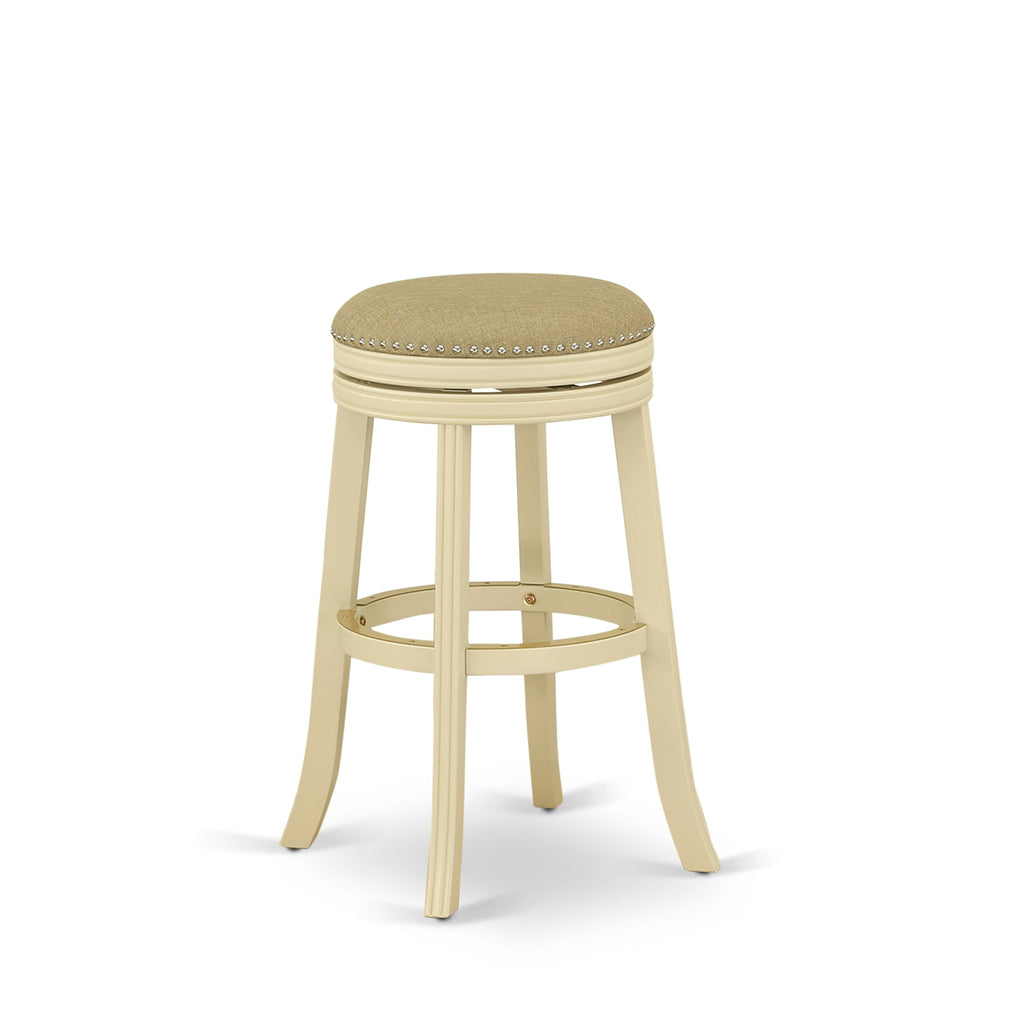 East West Furniture DVS030-202 Devers Counter Stool Bar Chair - Round Shape Sandalwood PU Leather Upholstered Bar Height Backless Chairs