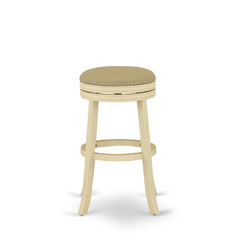East West Furniture DVS030-202 Devers Counter Stool Bar Chair - Round Shape Sandalwood PU Leather Upholstered Bar Height Backless Chairs